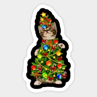 Cat Christmas Tree Light Funny Gift Sticker